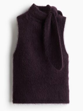 Mohair-Blend Scarf Collar Top plum
